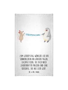 Mr. & Mrs. Panda Полотенце Терри, мышь, пингвин, день рождения с надписью, белое