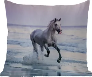 Подушка для улицы - Лошадь - Море - Пастель - 45x45 см - Водонепроницаемая - Подушка для отдыха - Подушка с фотографией - Декоративная подушка MuchoWow