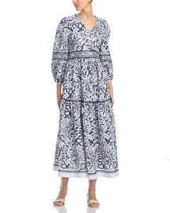 Вышитое платье макси с цветочным принтом Misook, синий