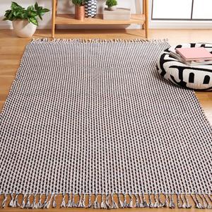 Ковер SAFAVIEH, 122 x 183 см, Montauk Collection, Ivory & Black, ручное плоское плетение из хлопка, идеально для помещений с высокой проходимостью: прихожая, гостиная, спальня (MTK475A)