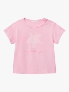 Детская футболка с хлопковым звездным принтом Benetton, Pink