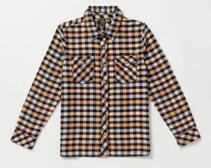 Детская футболка Volcom с длинными рукавами и пуговицами, коричневая в клетку, хлопковая, GBO275