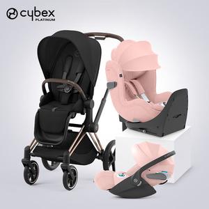 Cybex Коляска-трансформер Priam 0-4 года с люлькой Newborn и сиденьем с поворотом 360°, Saya Black + Rose Gold + Peach Town Pink PLUS + Peach Tow