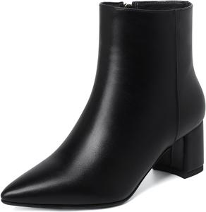 Женские ботильоны SHEMEE с острым носком, массивным каблуком и боковой молнией, короткие ботинки на каблуке, Black Pu