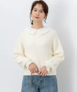 Вязаный свитер из смеси хлопка и кашемира с косами Suite L, цвет Ivory [002]