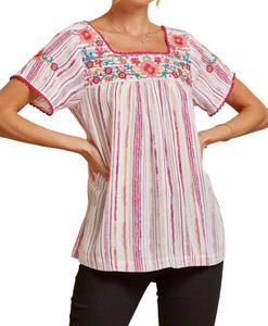 Вышитый топ Babydoll цвета слоновой кости и пурпурного цвета ANDREE BY UNIT