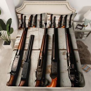 Erosebridal Комплект постельного белья Army Soldiers с принтом оружия и деревянным декором в стиле рустик из мягкого микрофибры, Brown Black