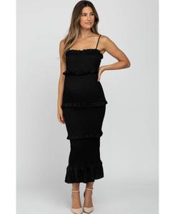 Длинное приталенное платье для беременных из оливкового атласа с присборенной юбкой из атласа Pinkblush, Black