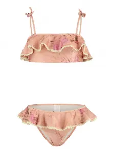 Бикини с оборками и цветочным принтом ZIMMERMANN Kids, розовый