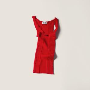 Трикотажная шерстяная майка в рубчик MIU MIU, красные