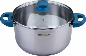 Кастрюля Essential с крышкой Ø 24 см. Высококачественная кастрюля из нержавеющей стали, эргономичные ручки, подходит для всех типов плит. Fackelmann