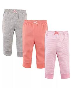 Хлопковые штаны для маленьких девочек, 3 шт., в полоску, светло-розовый, коралловый Luvable Friends, розовый