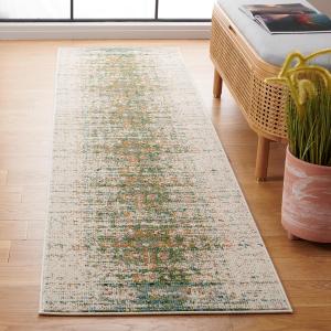 Ковер-дорожка SAFAVIEH, 67 x 244 см, Monaco Collection, Green & Ivory, дизайн Boho Distressed, без линьки и прост в уходе, идеален для помещений с высокой проходимостью: гостиная, спальня, столовая (MNC208Y-28)