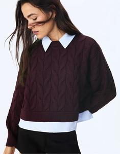 Контрастный вязаный свитер Stradivarius цвета баклажана