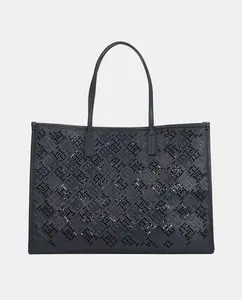 Сумка-тоут темно-синего цвета с инициалами Tommy Hilfiger, темно-синий