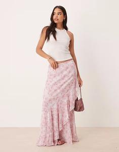 Юбка Vila из шифона в стиле бохо с оборками и цветочным принтом