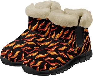 Женские зимние ботинки UNICEU, рождественские ботинки с теплой подкладкой из искусственного меха, удобные ботильоны для дома и улицы, Cartoon Flame