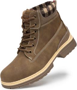 COTTIMO Зимние ботинки для походов на снегу для женщин - повседневные коричневые боевые рабочие ботинки - противоскользящие ботинки на меховой подкладке до щиколотки - модные водонепроницаемые кожаные ботинки