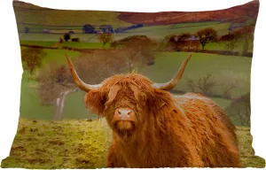 Подушка для улицы - Шотландский высокогорный скот - Горный - Осень - 60 x 40 см - Водонепроницаемая - Подушка для отдыха - Декоративная подушка - Подушка для дома MuchoWow