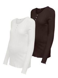 Only Maternity Лонгслив 'OLMVista' в темно-коричневом и белом цветах