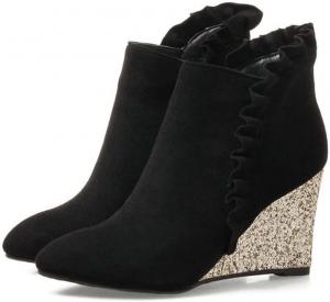 Женские ботильоны JOEupin на низком каблуке, слипоны на танкетке, ботинки Челси с заостренным носком и средним каблуком, Black