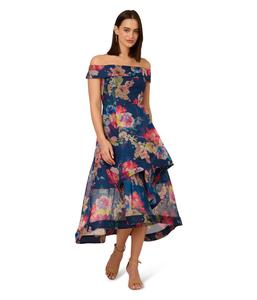 Платье Adrianna Papell Floral Organza High Low Dress, Navy Multi