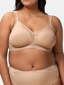 Бюстгальтер без косточек современное кружево + хлопок Triumph, бежевый