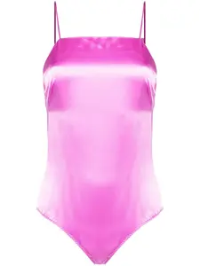 Шелковое боди с квадратным вырезом MAX MARA, розовый