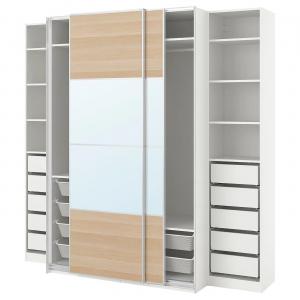 Гардероб PAX/MEHAMN/AULI IKEA, 250x66x236 см, цвет white double sided/white stained oak effect mirror glass