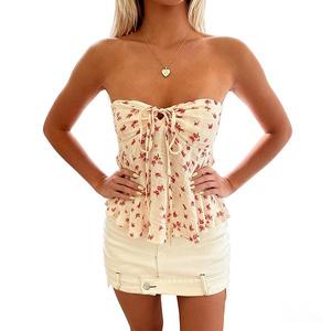 Женский топ-бюстье с цветочным принтом, передней завязкой и открытой спиной Clearflower, Beige