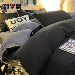 Yalu Пододеяльник 200х230 см, односторонний вельвет, цвет черный + светло-серый