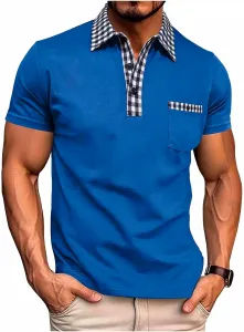 Мужская полосатая рубашка с коротким рукавом и клетчатым воротником ABABC