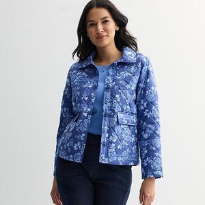 Женская куртка с воротником и стежкой Croft & Barrow, Blue Patchwork