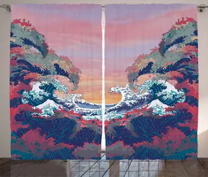 Шторы ABAKUHAUS Modern Rustic, цветная фантазия, морская жизнь, универсальные ленточные шторы для гостиной с петлями и крючками, 280 x 225 см, разноцветные Abakuhaus