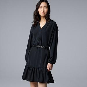 Женское мини-платье с поясом и сборками Simply Vera Vera Wang, Black