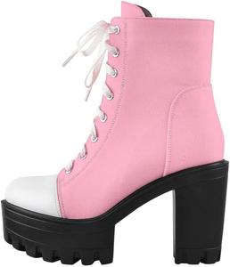 Женские ботильоны на платформе с массивным каблуком, круглым носком и шнуровкой Onlymakerheels, Pink