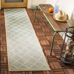 Ковер SAFAVIEH, 67 x 305 см, Beach House Collection Aqua/Cream BHS121K Moroccan Trellis Geometric для использования внутри и снаружи помещений, без линьки, для патио, заднего двора, крыльца, террасы, прихожей