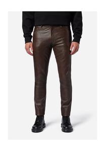 Мужские кожаные брюки приталенного кроя, кожаные брюки с 5 карманами из кожи ягненка - приталенный крой RICANO, цвет Braun Weite Zoll