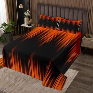 Erosebridal Абстрактный комплект постельного белья Ombre в оранжево-черной гамме с градиентными полосами и геометрическим узором, Stripes-02