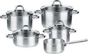 Набор посуды Fissler Korfu из нержавеющей стали, 5 предметов, кастрюли со стеклянными крышками (3 кастрюли, 1 сотейник, 1 кастрюля без крышки) - для индукционных плит