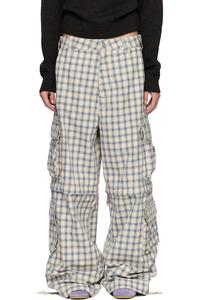 Erl Бежево-Голубые клетчатые брюки-карго с отстегивающимися штанинами