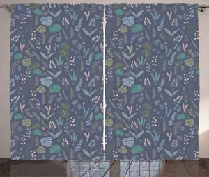 Штора ABAKUHAUS Botanical Rustic, элементы веток леса, универсальные ленточные шторы для гостиной с петлями и крючками, 280 x 225 см, фиолетово-синий, многоцветный Abakuhaus