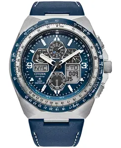 Мужские часы Eco-Drive Chronograph Promaster Skyhawk с синим кожаным ремешком, 46 мм Citizen