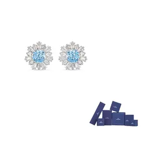 Swarovski Серьги-гвоздики с искусственными кристаллами синие для женщин Blue