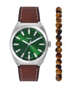 Мужские аналоговые часы Fossil с кожаным ремешком FS6080SET