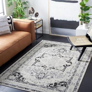 Ковер SAFAVIEH, 161 x 229 см, Brentwood Collection - Ivory & Black, медальонный дистресс-дизайн, без линьки и простой в уходе, идеален для помещений с высокой проходимостью в гостиной, спальне (BNT852A)