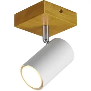 Потолочный спот TRIO Leuchten Marley GU10, 1 шт. Установка на стену и потолок с помощью вилки или постоянного подключения, деревянный плафон Trio Leuchten, белый