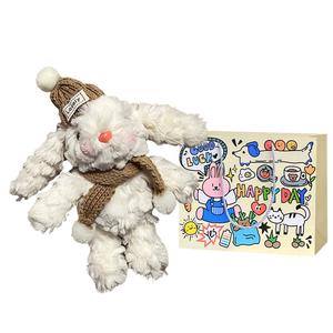 Мягкая и очаровательная подвеска с кроликом из плюша, высота 17 см Bobby Bear, Coffee Scarf Blush Drop Ear Rabbit+Exclusive Shopping Bag