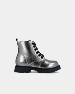 Детские ботинки в военном стиле с застежкой-молнией и шнурками Garvalín, серебряный