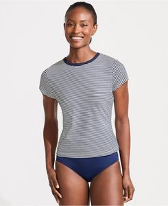 Женская солнцезащитная футболка с рукавами-крылышками и защитой от солнца UPF 50, со встроенным бюстгальтером Lands' End, Deep sea navy mini stripe